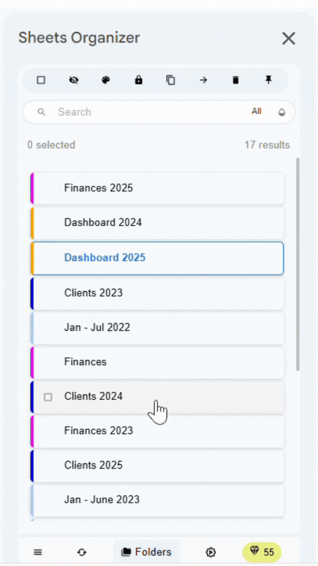 Demonstration of copying folder and all contained sheets