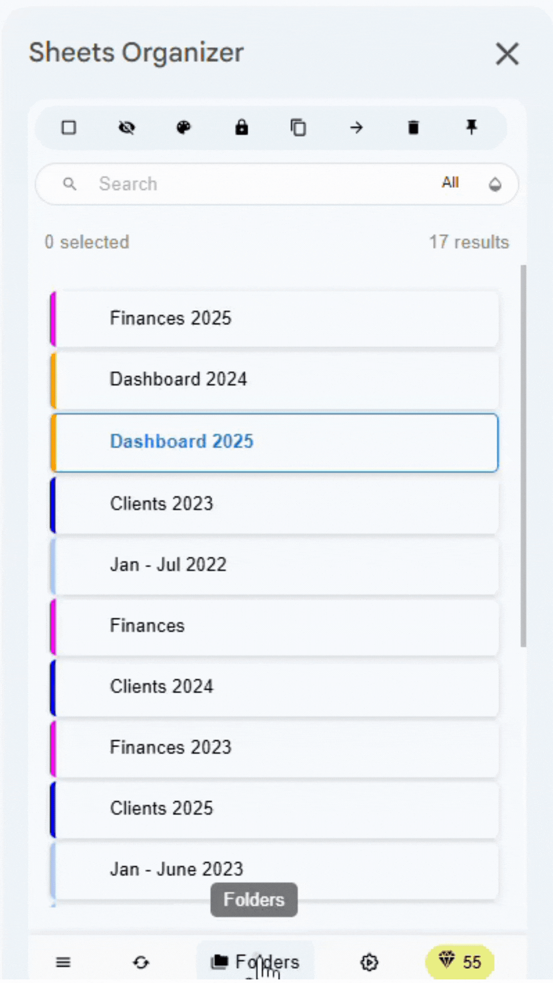 Demonstration of moving folder and all contained sheets