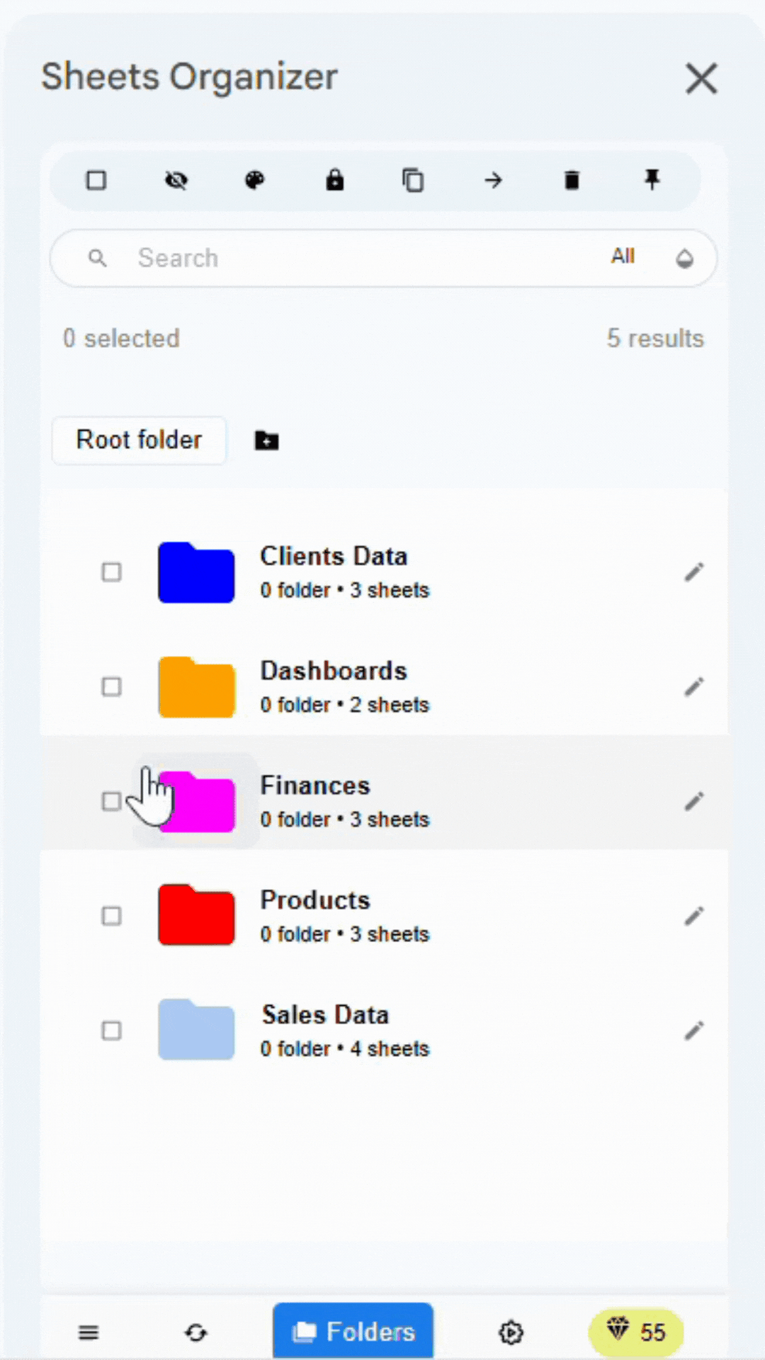Demonstration of protecting folder and all contained sheets